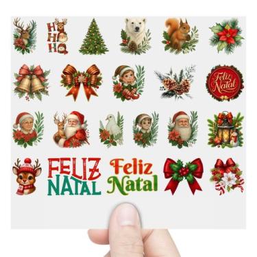 Imagem de Cartela 22 Adesivos Natalinos Feliz Natal Papai Noel DTF UV - Graviart
