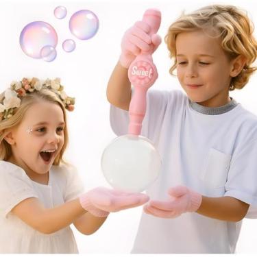 Imagem de MÁQUINA DE BOLHA DE SABÃO COM FUMAÇA COLORIDA Automática Recarregável via USB com Kit Completo – Brinquedo de Bolhas para Crianças com Luvas, Garrafa, Funil e Acessórios - Rosa e Azul