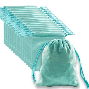 Imagem de Bairdish Sacos de presente com cordão azul claro, 16 peças de bolsas de joias de tecido de veludo, 13 cm x 17,78 cm, sacos de lembrancinha grandes para armazenamento de cristais, doces, artesanato