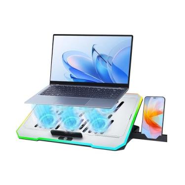 Imagem de Base Cooler Notebook com 6 Ventoinhas,Iluminação RGB 10 Modos, Altura Ajustável 5 Níveis, Suporte para Smartphone, Portas USB - Compatível com Notebooks até 17 Polegadas para Trabalho e Gaming