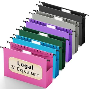 Imagem de NORDUN Pastas de arquivo suspensas tamanho legal, pacote com 6 bolsos expansíveis resistentes de 7,6 cm, arquivos legais de plástico reforçado de alta capacidade, pastas para pendurar resistentes com