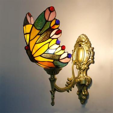 Imagem de Luminária de parede retrô americana LED estilo europeu de luxo para sala de estar, quarto, escritório, casa de campo, hotel, restaurante, café, bar, corredor, com vidro colorido (Estilo 21)