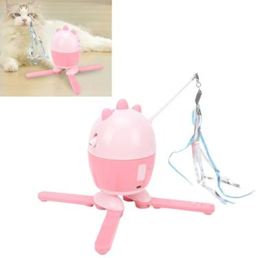 Imagem de HEEPDD Varinha de Pena de Pássaro Voador Giratório Automático, Vários Modos Recarregáveis, Brinquedos Interativos Giratórios Irregulares de 360 ​​graus para Gatos Internos Com Base