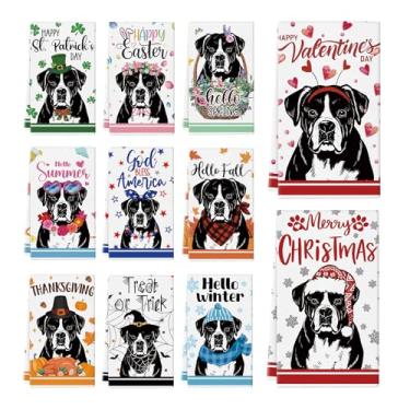 Imagem de Ciazoxa 11 peças de toalhas de cozinha para cães boxers 35,5 x 53,3 cm, toalha de prato de cachorro, pano de prato de cozinha, toalhas de mão fofas para banheiro, decoração de casa, presente de Natal