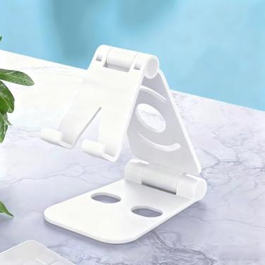Imagem de Suporte de mesa ajustável de liga de alumínio branco dobrável para celular e tablet para visualização em vários ângulos