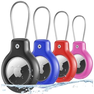 Imagem de Suporte de etiqueta de ar para Apple Air Tag Secure com cabo de arame, pacote com 4 porta-chaves IP68 à prova d'água para chaveiro, criança, bolsa, bagagem, coleira de animais de estimação e mais