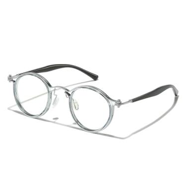 Imagem de JOLLYNOVA Tel Óculos retrô oval pequeno armação masculina, acetato de metal 47-26-150 mm, Prateado, preto, 51mm