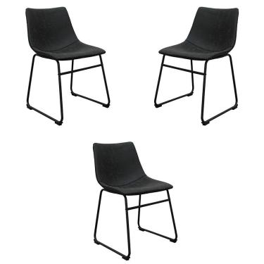 Imagem de Kit 3 Cadeiras Decorativas Marquezine Sala De Jantar Pu Base Aço Preto G56 - Gran Belo
