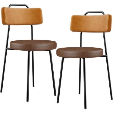 Imagem de Kit 02 Cadeiras Decorativas Estofada Para Sala Jantar Barcelona L02 Couríssimo Whisky Marrom
