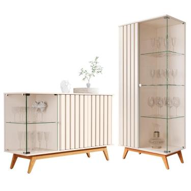 Imagem de Buffet E Cristaleira Com Lateral De Vidro Andes Pérola