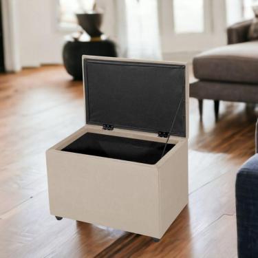 Imagem de Puff Baú 60cm Dobradiça Reforçada Assento Estofado Veludo Cor bege