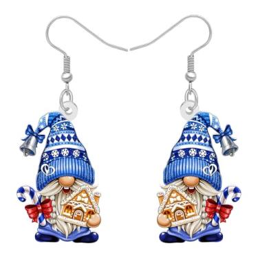 Imagem de DOWAY Brincos de gnomo de inverno azul para mulheres, brincos de acrílico de Natal, joias de Natal, gnomos, presentes para mulheres, acessórios de fantasia de férias, Medium, Acrílico, Sem pedra