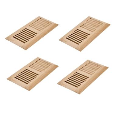Imagem de Razo Pacote com 4 peças de registro de piso de madeira de carvalho vermelho, capa de ventilação suspensa, sem amortecedor, 10 x 25 cm (abertura do duto), inacabado