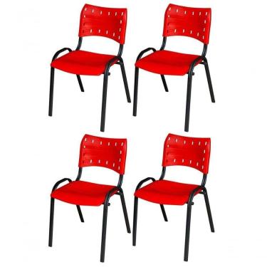 Imagem de Cadeira Iso Base Preto , Escritório Vermelho Kit 4 Un