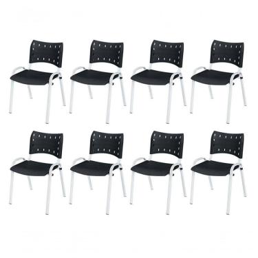 Imagem de Cadeira Iso Base Branco , Escritório Preto Kit 8 Un