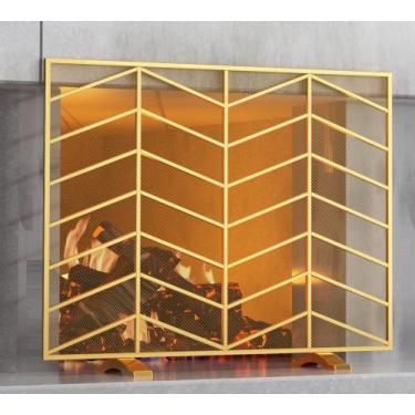 Imagem de Tela de lareira Chevron de malha de ferro forjado dourada Fire Beauty