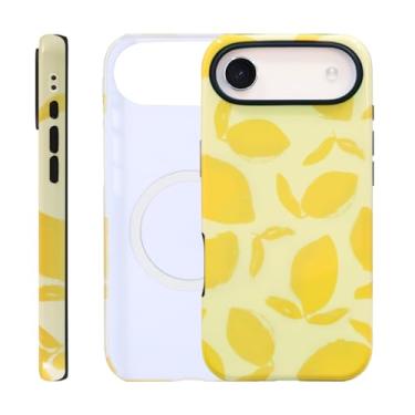 Imagem de Fourmor Capa para iPhone 17 Air - Carregamento sem fio para MagSafe, capa externa rígida de policarbonato + capa protetora interna de TPU macio de 2 camadas, estampa limão, adequada para mulheres