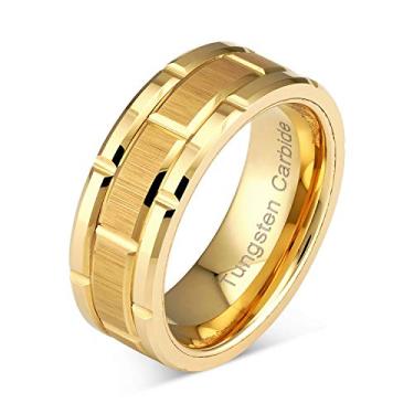 Imagem de 100S JEWELRY Anel de tungstênio personalizado gravado para homens e mulheres aliança de casamento padrão de tijolo dourado tamanho 6-16, Carboneto de tungstênio