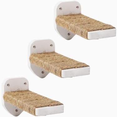 Imagem de Degraus de parede 3 em 1 para escalada para gatos com corda de cânhamo, prateleiras e poleiros - conjunto de móveis para gatos montados na parede com almofadas para arranhões (branco)
