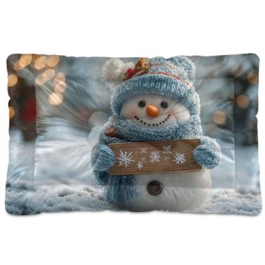 Imagem de Blueangle Cama para cães pequenos com boneco de neve de Natal, ultramacia, confortável, retangular para animais de estimação, 61 x 45 cm (305)