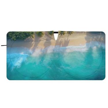 Imagem de Blueangle Pára-brisas de praia tropical - 157,5 cm x 81,32 cm dobrável para janela dianteira do carro bloqueia raios UV viseira de sol (948)