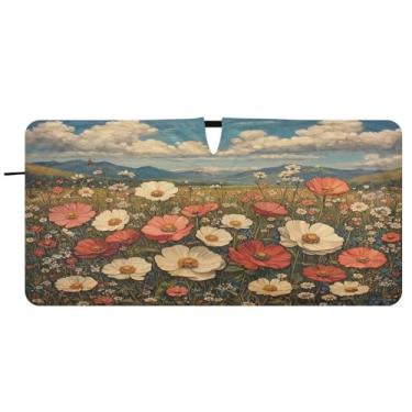 Imagem de Blueangle Pára-brisas vintage flores silvestres pintura a óleo - 149.9 cm x 76.2 cm dobrável carro janela frontal blocos pára-sol raios UV viseira de sol (866)