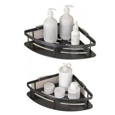 Imagem de Kit 2 Suportes Prateleiras de Canto para Banheiro e Cozinha – Organizador de Alumínio, Instalação Sem Furo(Kit 2 triangular)