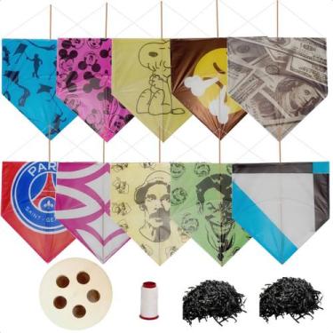 Imagem de Kit Pipeiro 10 Pipa Pequeno C/ Carretilha Madeira + Linha - ARV