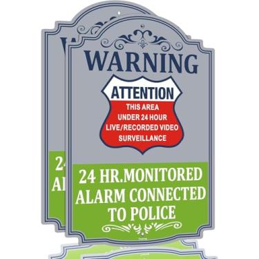 Imagem de Aviso 24 horas Alarme monitorado conectado à polícia atenção nesta área sob vigilância de vídeo ao vivo/gravado, quintal, câmera de segurança doméstica, sinal de propriedade privada, 30,5 x 45,7 cm