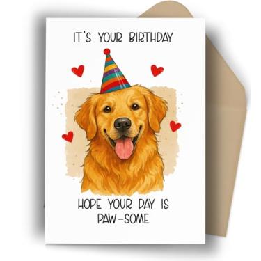 Imagem de Cartão de aniversário engraçado de cachorro fofo – "Hope Your Day is PAW-some!" – Cartão Golden Retriever para amantes de cães, donos de animais de estimação, presente de aniversário de animais da