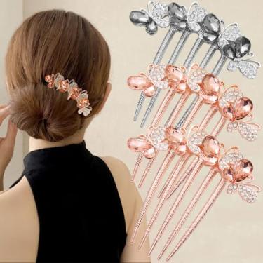 Imagem de Pacote com 3 pentes laterais luxuosos de metal com glitter, pedras preciosas, cristais, clipes deslizantes, presilhas francesas torcidas para cabelo grosso com strass grampos de cabelo para mulheres e