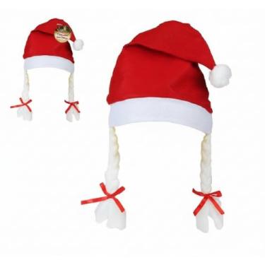 Imagem de Touca com Trança Natalina 28x55cm Gorro de Natal Pompom Mamãe Noel