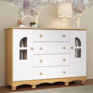 Imagem de Cômoda Infantil 125cm 2 Portas com Vidro e 4 Gavetas Aurora Multimóveis MP4500