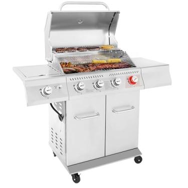 Imagem de Royal Gourmet GA4402S Propano de aço inoxidável 4 churrascos, 54000 BTU Grade a gás estilo armário com queimador lateral de sear perfeito pátio, jardim, piquenique, quintal, festa, prata