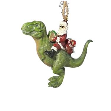 Imagem de Enfeite de árvore de Natal Bella Haus Christmas Shoppe Papai Noel | Decoração de Natal engraçada de 10 cm com Papai Noel no T-Rex | Enfeite de Natal pré-histórico exclusivo