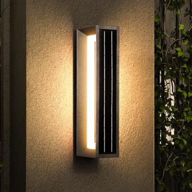 Imagem de PAKEDANDUN Arandela de parede solar ao ar livre, luz moderna de 53 cm para varanda da porta da frente do lado de fora da garagem luminária à prova d'água 3000K grande arandela solar do crepúsculo ao