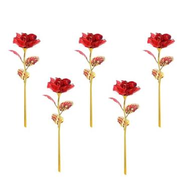 Imagem de 5pcs Rosa de Folha Dourada Flor Artificial Cristal Símbolo Romântico Dia dos Namorados das Mães Aniversário Presente Gor