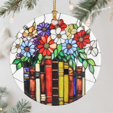 Imagem de Ornamento de livro de flores – enfeite de Natal, decoração de árvore de Natal e decoração perfeita para o feriado | Presente para amantes de livros, presentes para amantes de livros