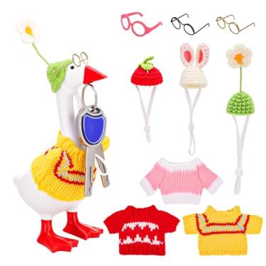 Imagem de Guiqulai Suporte magnético para chaves de ganso com 3 conjuntos de roupas de ganso de mesa Coloful roupas chapéus de sol para decoração DIY