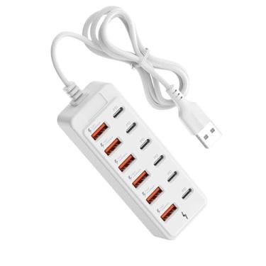 Imagem de Hub USB C 12 em 1 – 6 portas USB + 6 extensões multiportas tipo C com cabo de 1 m para laptop, PC e tablet, hub de carregamento e dados Plug and Play para home office