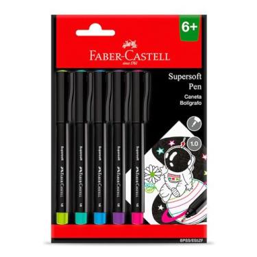 Imagem de Caneta Ponta Média, Faber-Castell, Supersoft Pen, BPSS/ES5ZF,1.0mm, Cartela c/5unidades, Multicor