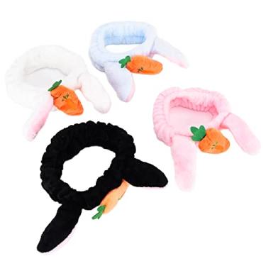 Imagem de aqxreight 4 Unidades de Tiara Com Orelhas de Coelho Fofas Com Orelhas de Coelho Com Cenoura para Lavar o Rosto e Maquiagem Limpa e Seca Fácil Durável Rosto de Ioga Alto para Cabelo ou Máscara de Faixa de Spa de Fofas
