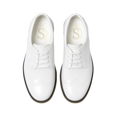 Imagem de Sapato social masculino patenteado Brogue com cadarço formal para casamento, Branco, 11.5 Little Kid