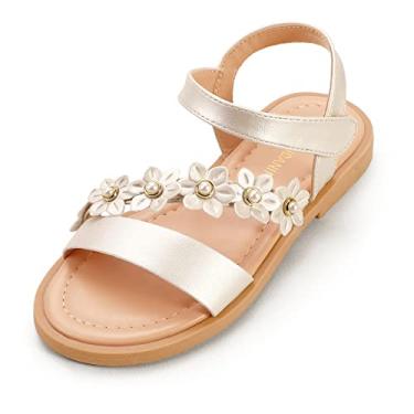 Imagem de PANDANINJIA Sandália feminina Gina com bico aberto de verão sem salto sandálias para bebê/criança pequena/criança grande, Diana Champagne Pu, 11 Little Kid