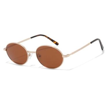 Imagem de JRLLFD Óculos de sol polarizados ovais da moda, masculinos e femininos, retrô, para áreas externas, clássicos, luxuosos, UV400 (C1, chá dourado)