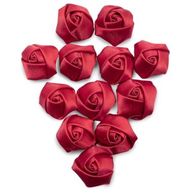 Imagem de Summer-Ray 30 peças de rosas de fita de cetim com forro de feltro – flores de tecido feitas à mão de 2 cm para artesanato, costura, embrulho de presente, decoração de casamento – lote de cor