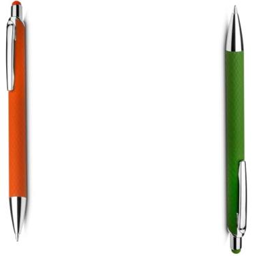 Imagem de Caneta Esferográfica Retrátil em Metal, Escrita Azul, com Ponta Touch, Detalhe em Dourado Rosé, Refil Tipo Parker design moderno (Laranja e Verde 2)