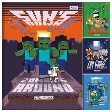 Imagem de Kit C/ 4 Caderno Minecraft FORONI Universitário BROCHURA - 80 Folhas