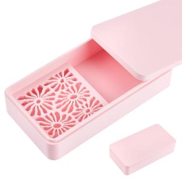 Imagem de MAYJOYDIY Caixa de amido de milho rosa para recipiente de pó de desmoldagem de argila de polímero com filtro removível 16 × 9 × 1,15 cm Caixa de armazenamento de pó de plástico para artesanato