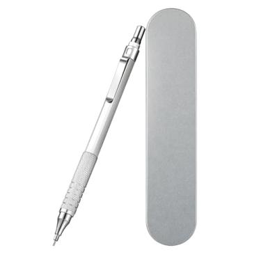 Imagem de D & K Exclusives Lapiseira de 0,5 mm com alça de metal, inclui refis de grafite de 12 HB (60 mm) lápis de precisão para escola, escritório, desenho, esboço, antiderrapante (prata)